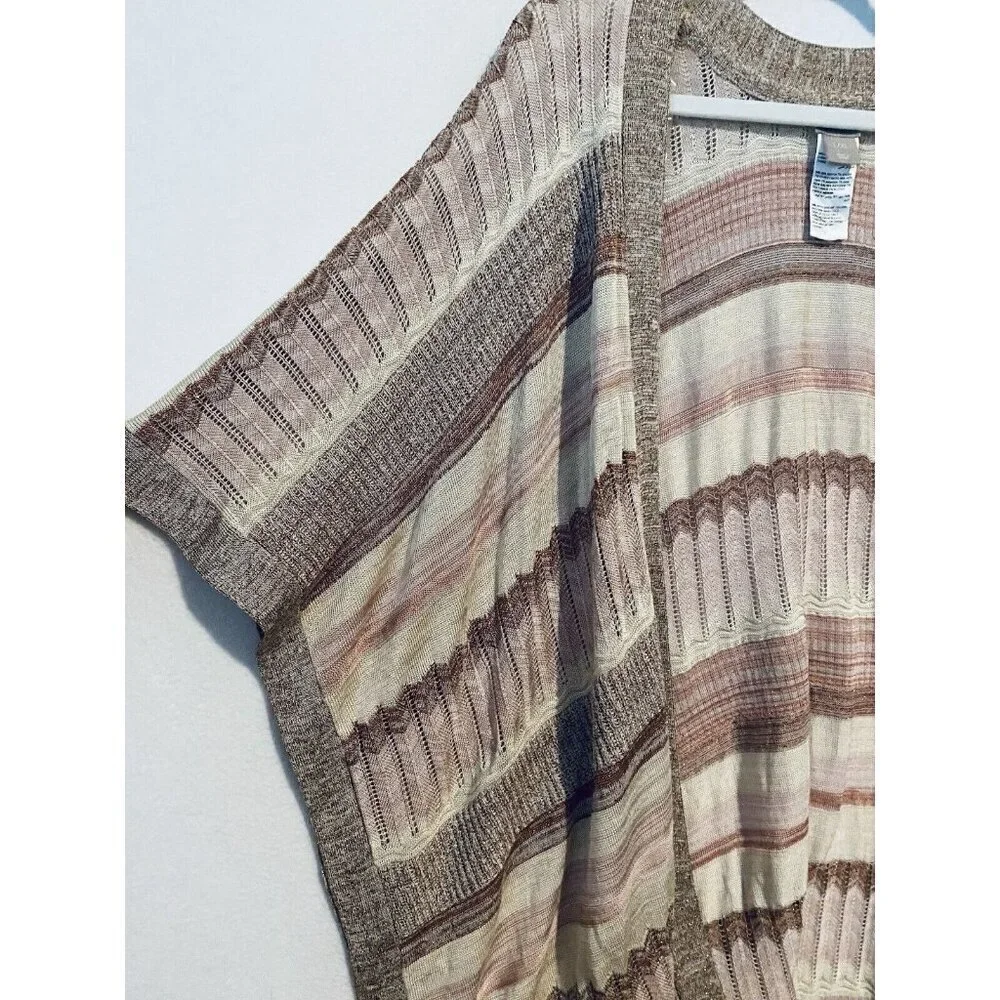 Chicos Sweater Womens XL Metallic Striped Open Front Ruana Kimono Wrap Boho